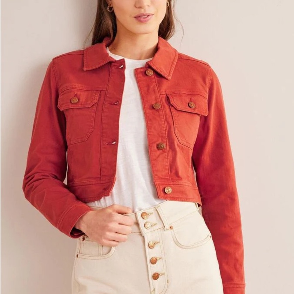 Boden Cropped Cotton Jacket in Tomato